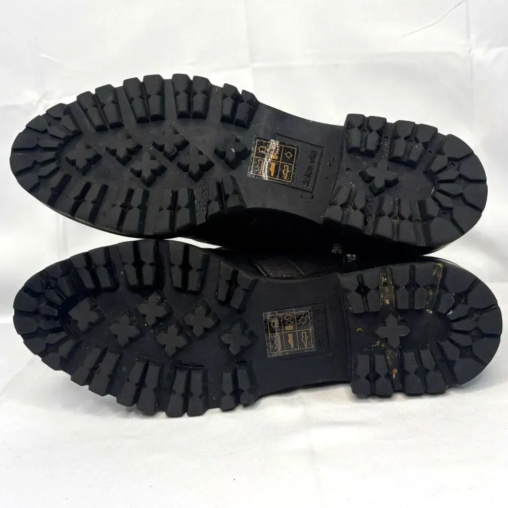 Dolce Vita Womens Combat Buckle Boots Gaven‎ Lug Black Leather Round Toe Size 8